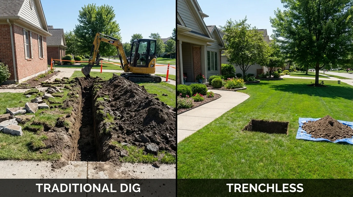 Trenchless sewer repair with minimal yard damage versus traditional excavation in Refugio, TX